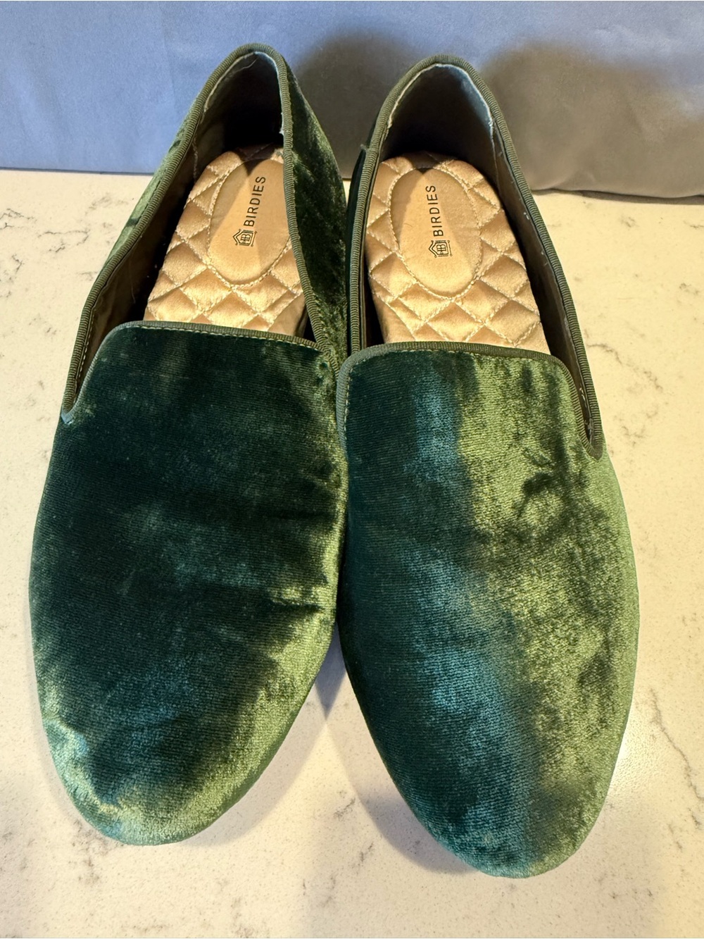Birdies women’s Velvet Slip-On Loafers in Forest Green